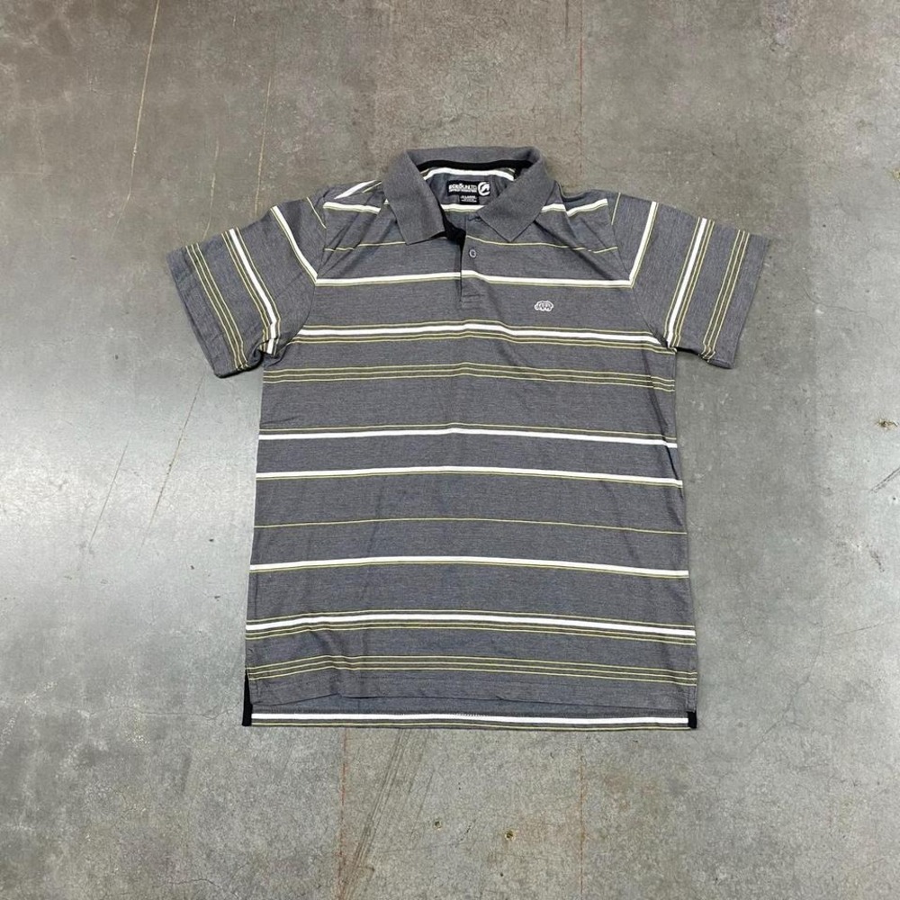 Ecko‎ Unltd Gray Yellow Striped Polo Shirt Mens XL